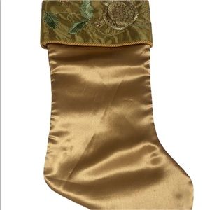 Martha Stewart Elegant Embroidered Gold Satin Christmas Stocking